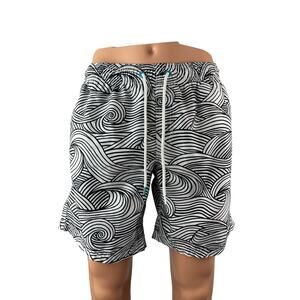 Sundek Art Wavy Line High Rise Athletic Activewear Boxer Swim Trunks Shorts Sz M